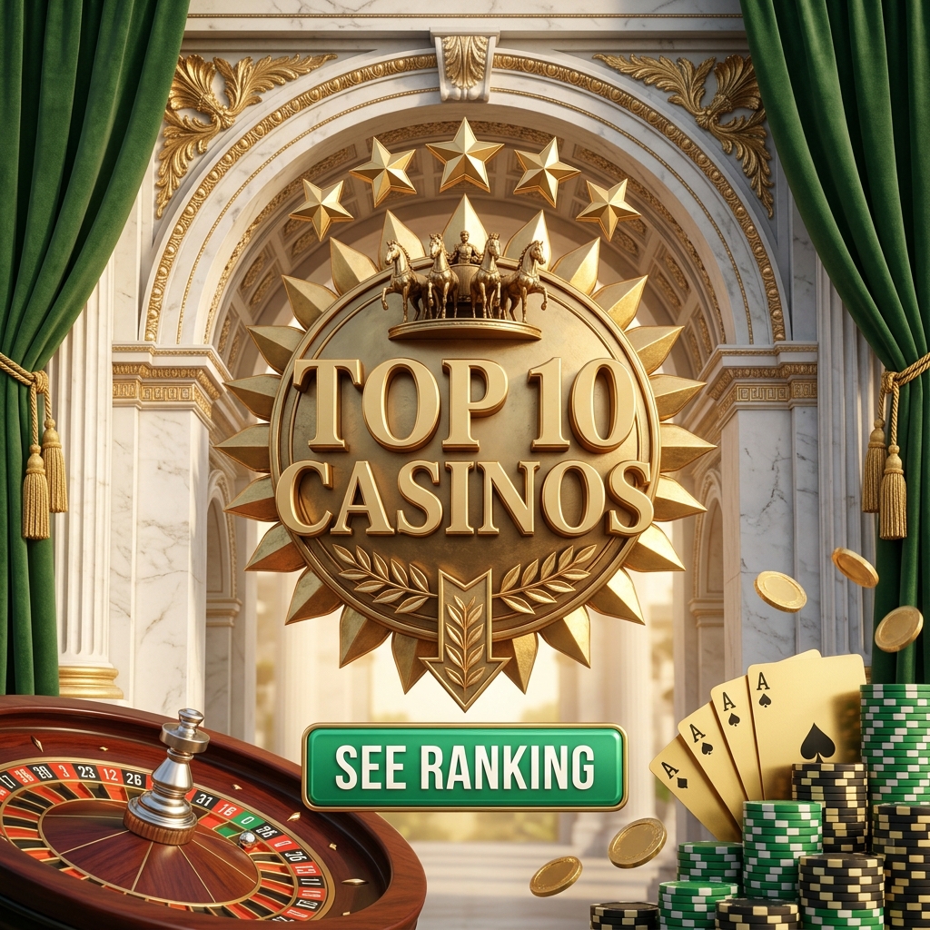 Ornate casino hall with gold medallion, roulette wheel and chips